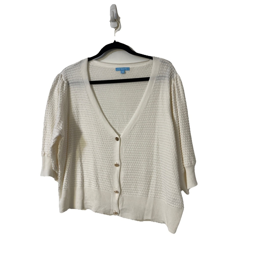 Draper James  RSVP Off-white cardigan‎ light weight sweater with Gold button XXL